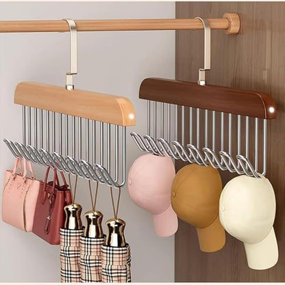 Narus 8 Hook Wooden Hanger – Multi-Purpose Wall Mounted Organizer Rack