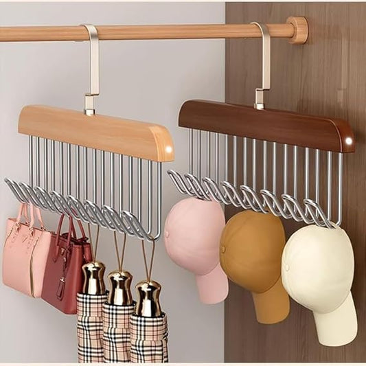 Narus 8 Hook Wooden Hanger – Multi-Purpose Wall Mounted Organizer Rack